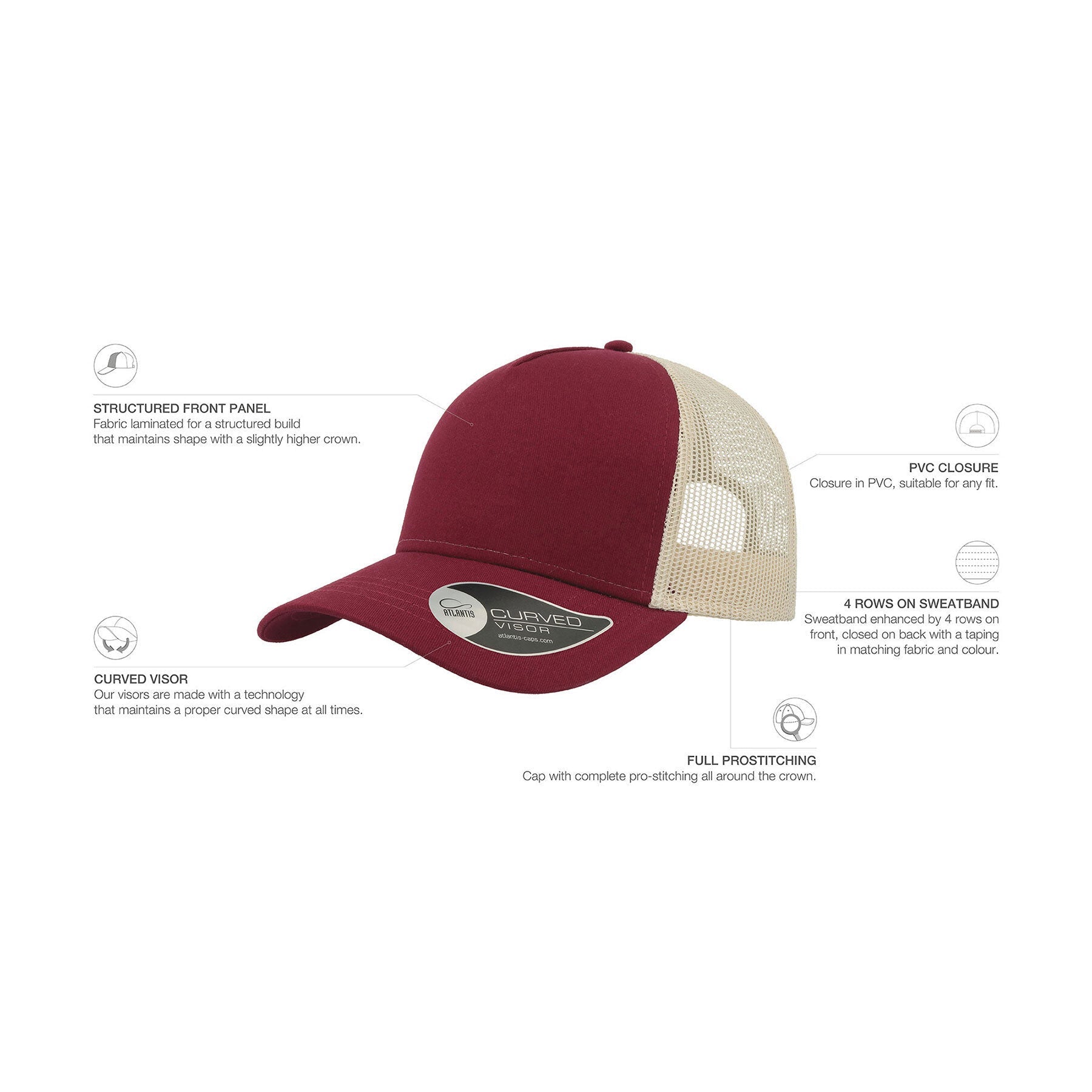 Atlantis - Rapper Cotton Cap - Trucker/Snapback - Burgundy/Stone